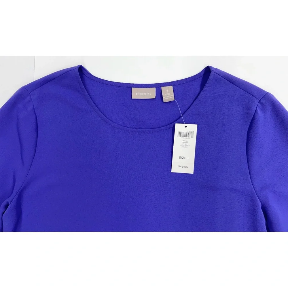Chico's Purple Pullover High Low 3/4 Sleeve Blouse - Picture 12 of 14
